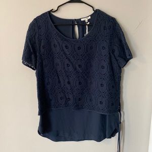 BOGO navy blue lace layered top